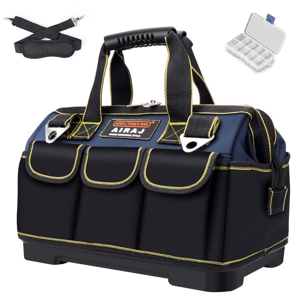 AIRAJ 18 Inch Heavy Duty Waterproof Tool Bag - Double Layer Canvas Construction with Soft Padded Handle & Adjustable Shoulder Strap - Perfect for Electricians, Plumbers & Construction Workers