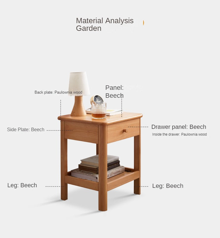 Solid Wood Nightstand - Beech & Pine Bedside Table for Bedroom, Modern & Rustic End Table with Storage Shelf - Perfect for Bedroom, Living Room, or Office
