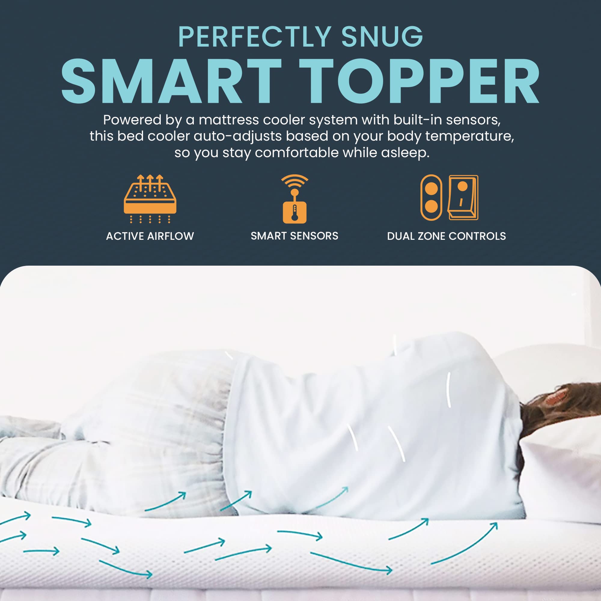 Smart Cooling Mattress Topper with Active Airflow - Temperature Regulating King Size Cooling Pad for Bed - Built-in Sensors & Comfortable Smart Bed Cooling System - Perfect for Hot Sleepers & Night Sweat Relief