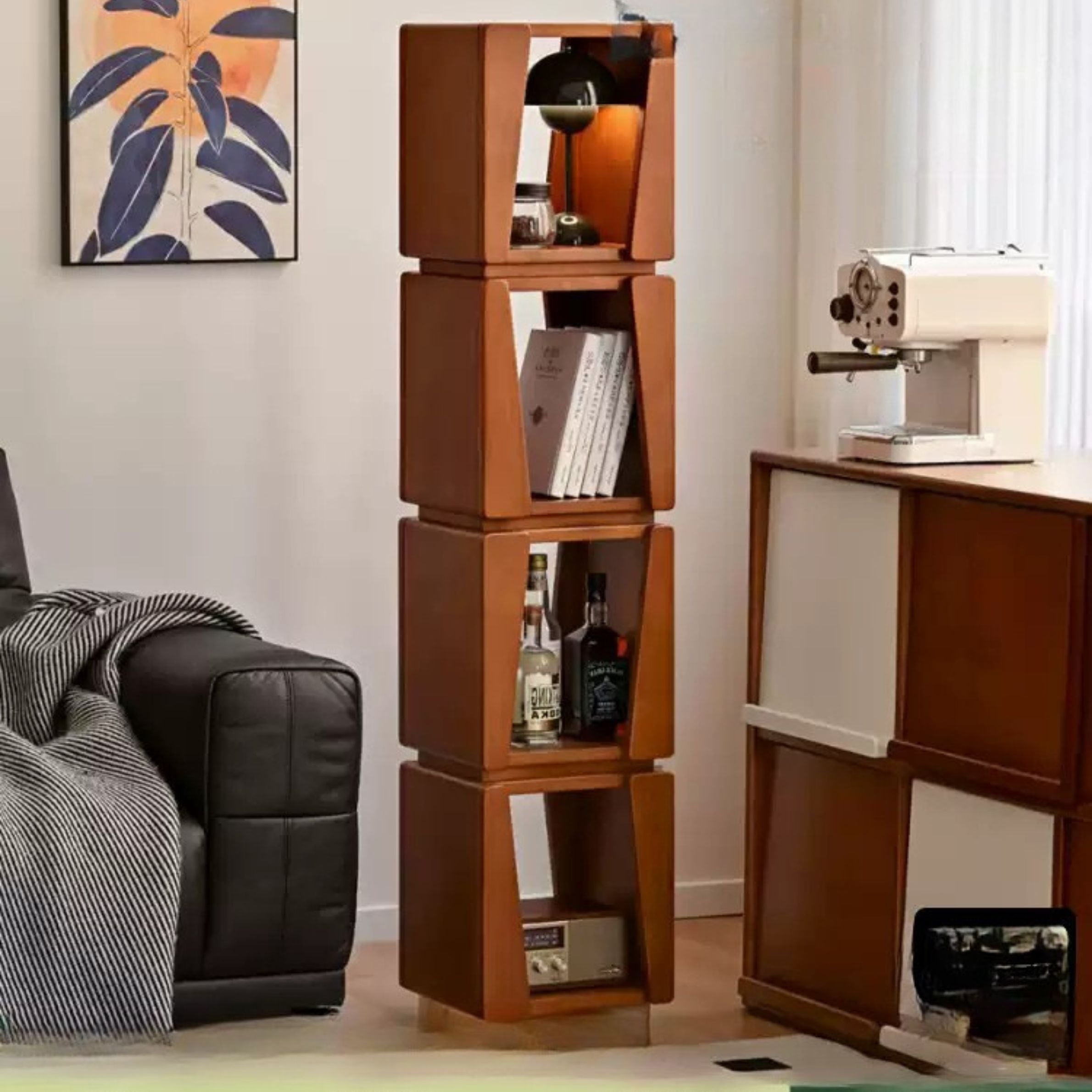 Modern Poplar Solid Wood Bauhaus Bookshelf - Minimalist Home Office & Living Room Storage Shelf for Books & Decor