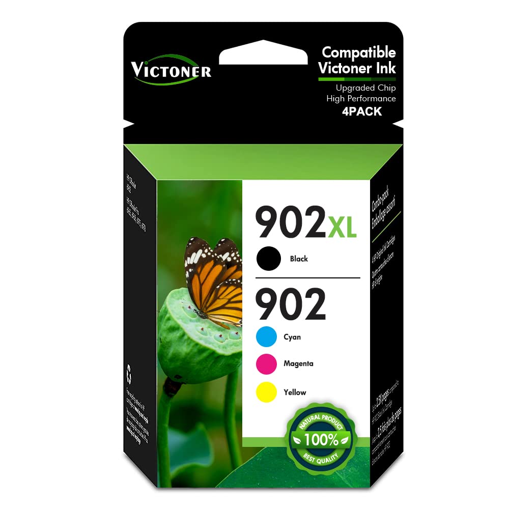 VICTONER Compatible HP 902XL Ink Cartridge Replacement (4-Pack Black/Cyan/Magenta/Yellow) for HP Officejet Pro 6978 6968 6962 6958 6970 Printers - Perfect for Home Office Printing, Documents & Photos