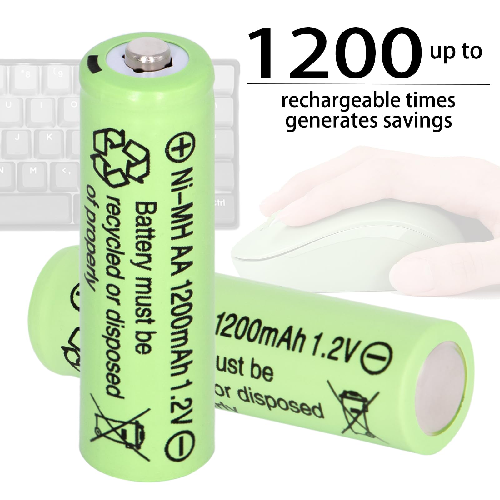 High Capacity 1.2V AA 1200mAh Ni-MH Rechargeable Batteries - Pack of 12 Pre-Charged Double A Solar Batteries for Solar Lights, Garden Landscaping, Pathway Lights, String Lights, Mouse & Keyboard - Perfect for Outdoor Lighting & Electronic Devices