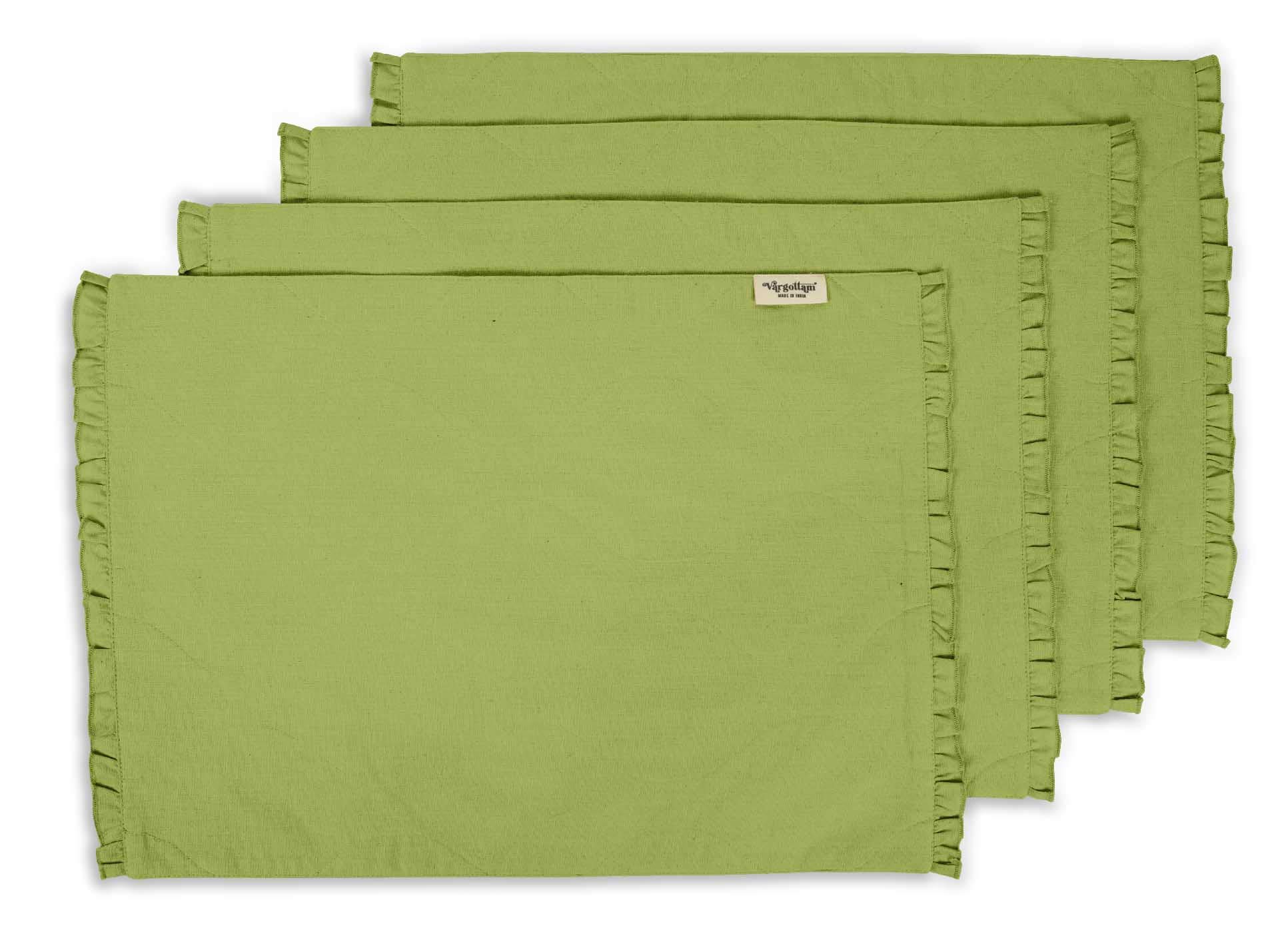 Eco-Friendly Light Green Reversible Frill Table Mats & Napkins Set - 6-Piece Dining Room Decor for Everyday Use & Special Occasions