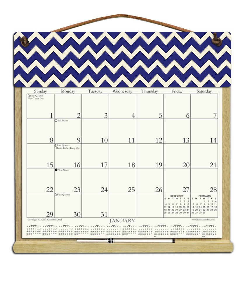2025 Refillable Wooden Calendar Holder with 2026 Order Form - Navy Blue Chevron Design | Perfect for Home, Office & Gift Giving