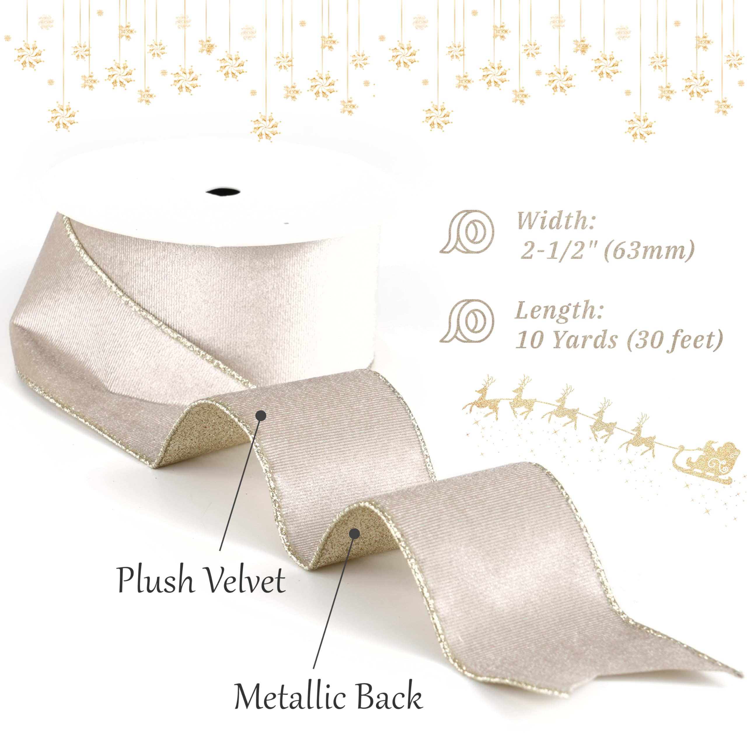 Champagne Velvet Glitter Ribbon 2.5