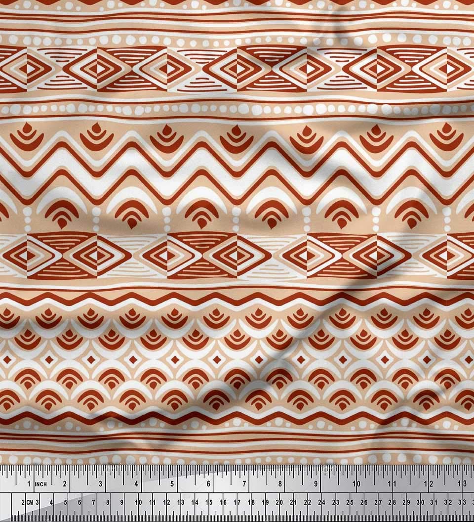 Soimoi Moss Georgette Brown Fabric by The Yard - 42 Inch Wide Aztec Geometric Printed Fabric for Dresses, Curtains & Home Decor | Tribal & Contemporary Fusion Material for Fashion Sewing & DIY Projects