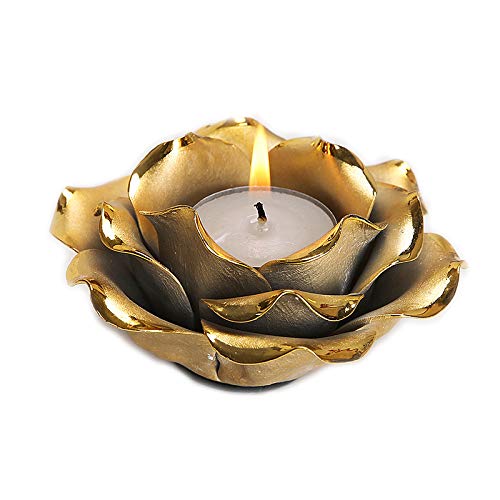 LAUYOO Ceramic Bowl Candle Holders - Lotus Flower Design, Gold - Elegant Home Decor for Dining Table, Wedding Centerpiece, Spa Relaxation & Gift Giving