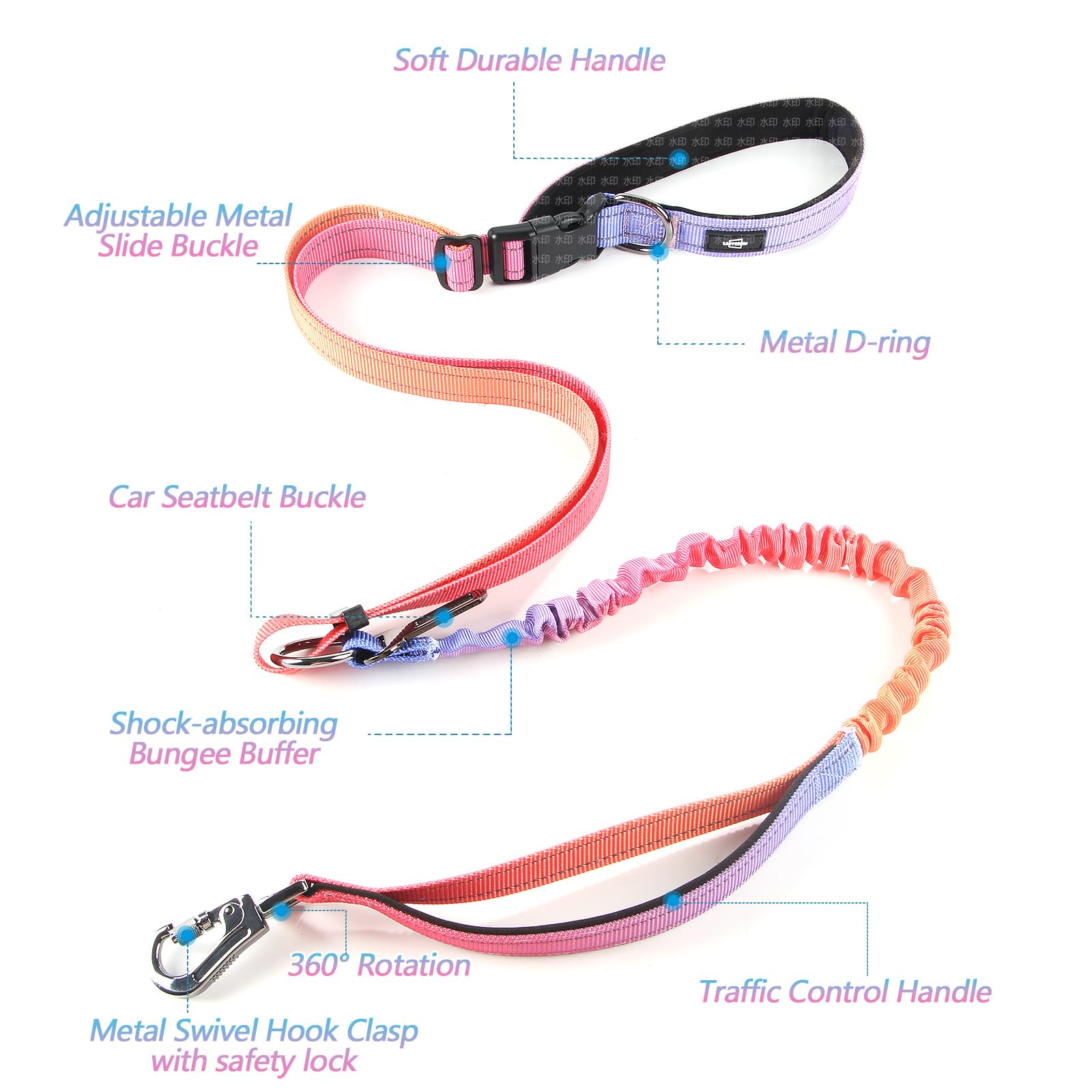 Hands-Free Heavy Duty Bungee Dog Leash - No Pull Running Waist Leash for Walking & Training | Adjustable 4-6FT Reflective Dual Handles with Metal Safe Lock | Perfect for Jogging, Hiking & Car Travel (BEACHLINGER)