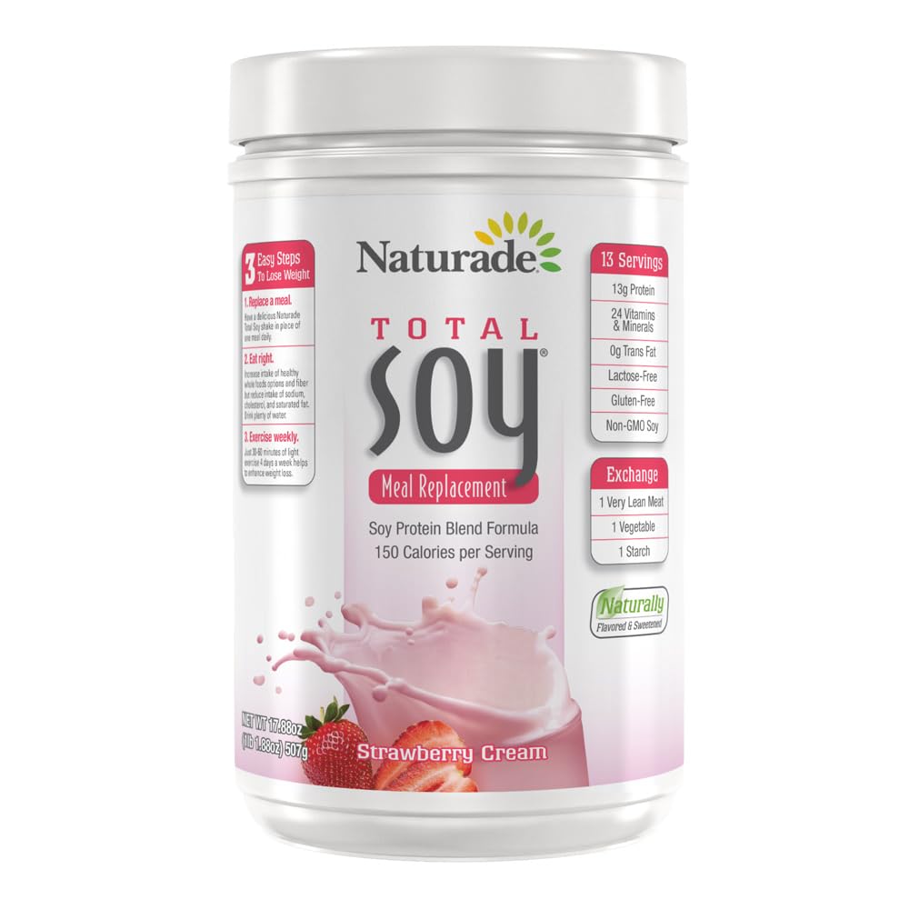 Naturade Total Soy Protein Powder - 13g Protein & 150 Calories per Serving - Non-GMO, Vegan, Gluten & Lactose Free - Strawberry Creme Flavor (13 Servings) - Perfect for Post-Workout Recovery & Smoothie Boosts