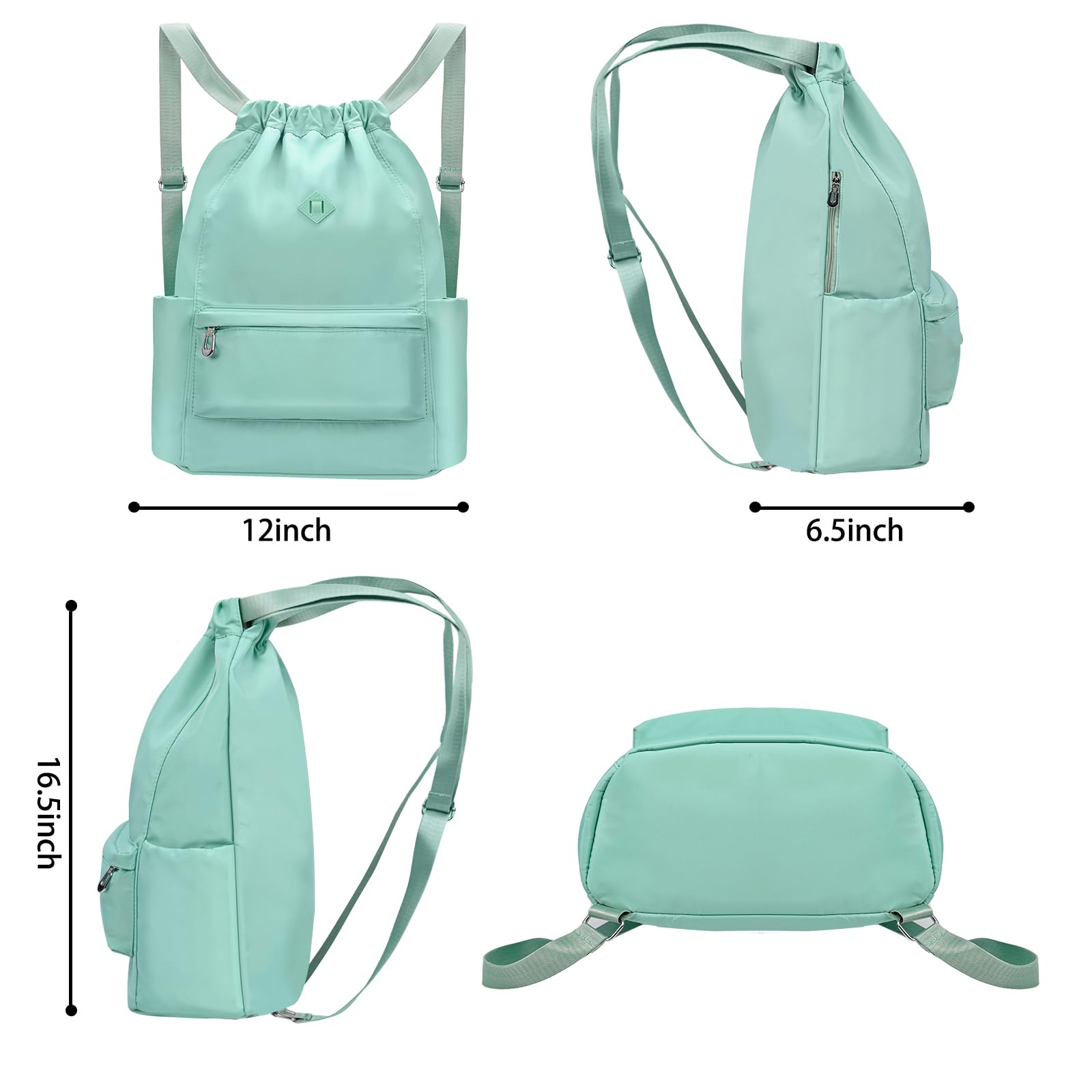 **Water-Resistant Drawstring Backpack with Wet Pocket - Gym, Beach & Swim Bag for Women & Men - Mint Green - Perfect for Workouts, Travel & Outdoor Activities**