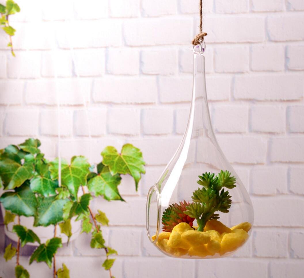 2 Pack Glass Hanging Candle Holders & Succulent Planters - Indoor/Outdoor Decorative Hanging Glass Plant Pots for Air Plants, Flowers & Terrariums - Perfect for Patio, Garden, Balcony & Home Decor