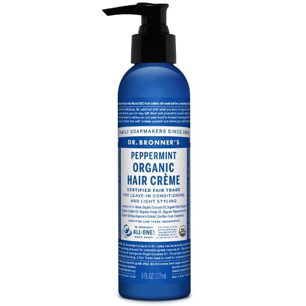 Dr. Bronner's Peppermint Hair Creme - 177ml Organic Moisturizing Conditioner for All Hair Types | Perfect for Dry Scalp & Frizzy Hair Care at Home or Travel