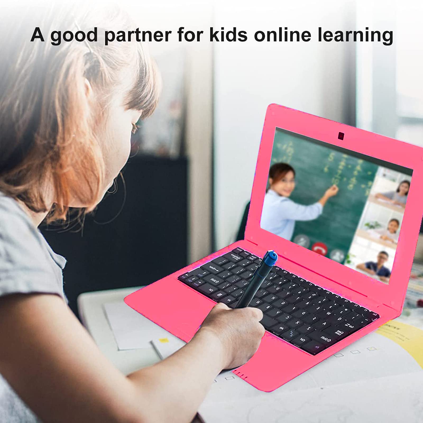 10.1 Inch Windows 10 Laptop - Intel Quad Core Processor, 4GB RAM, 64GB eMMC Storage | Lightweight Mini Netbook with Sleeve, Wireless Mouse & Headphones (Pink) | Perfect for Students, Office Work & Travel Computing