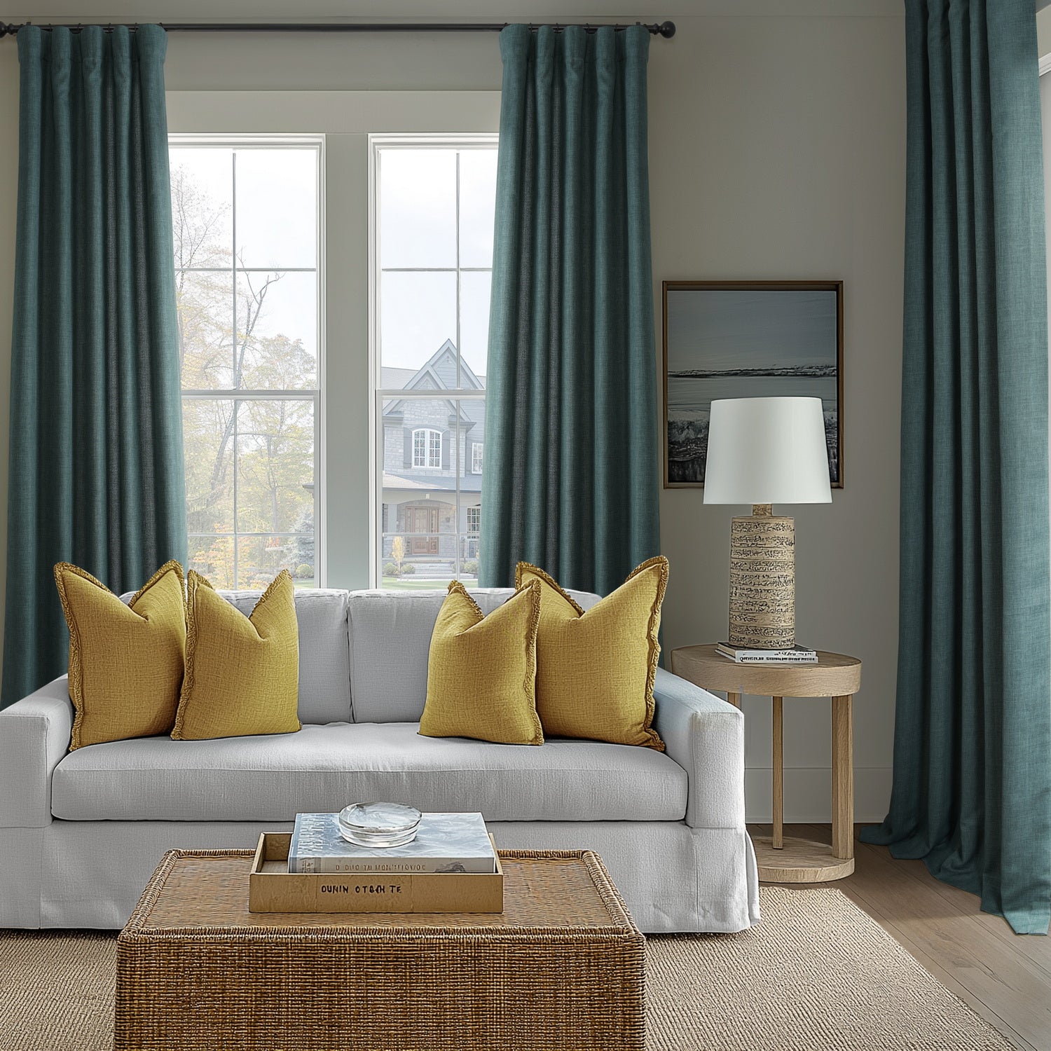 Custom Empire Green Italian Faux Linen Curtains - Elegant Window Treatments for Living Room, Bedroom & Dining Room Decor