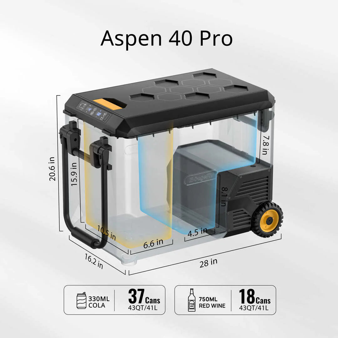 BougeRV ASPEN 40 PRO 12V Portable Refrigerator with IceDrive™ Technology - 40 Quart Car Fridge, 220Wh Built-in Battery for Camping, Road Trips & Outdoor Adventures