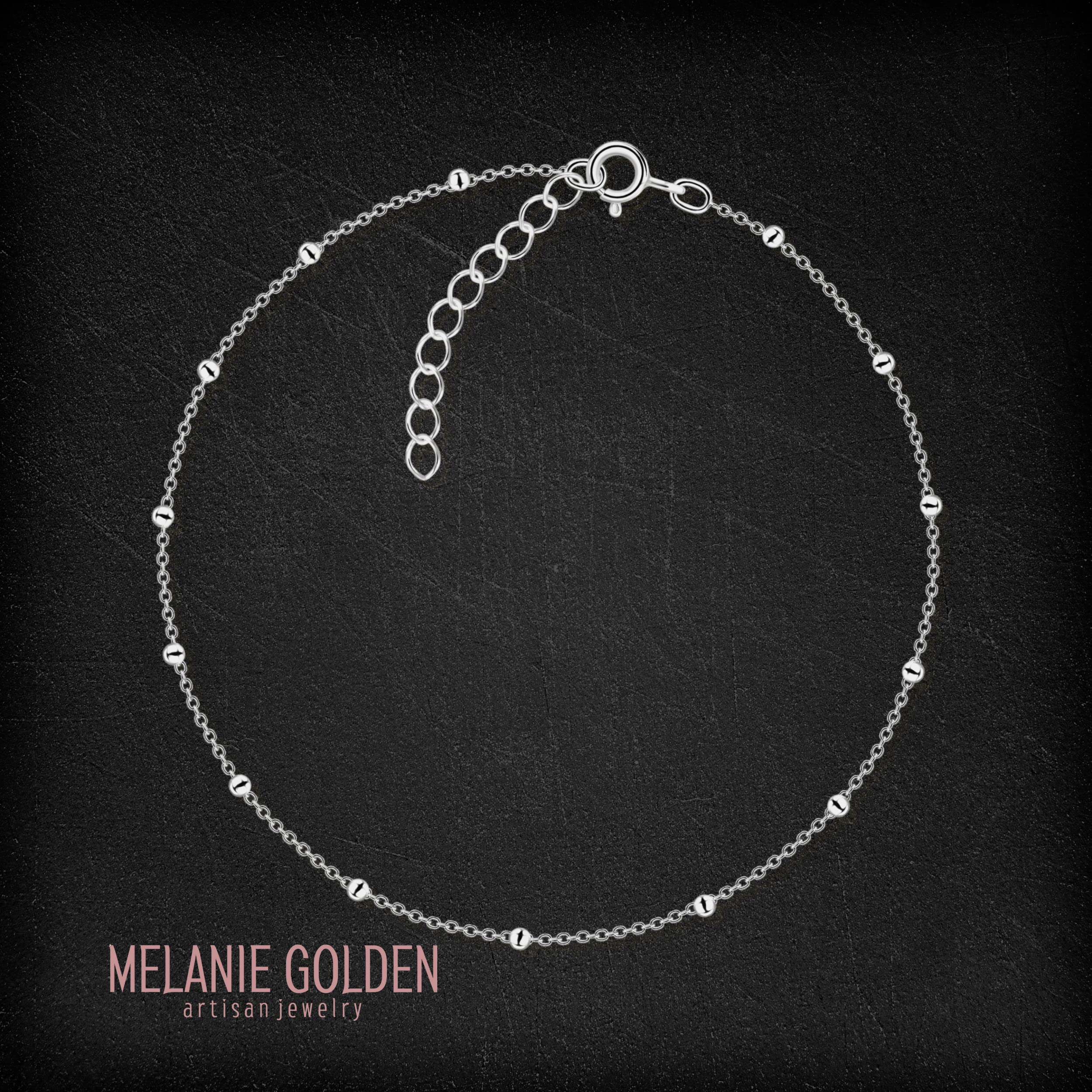 **Satellite Chain Anklet for Women - Adjustable Beaded Ankle Bracelet in 925 Sterling Silver or Gold | Minimalist Barefoot Jewelry for Beach, Vacation & Boho Style**