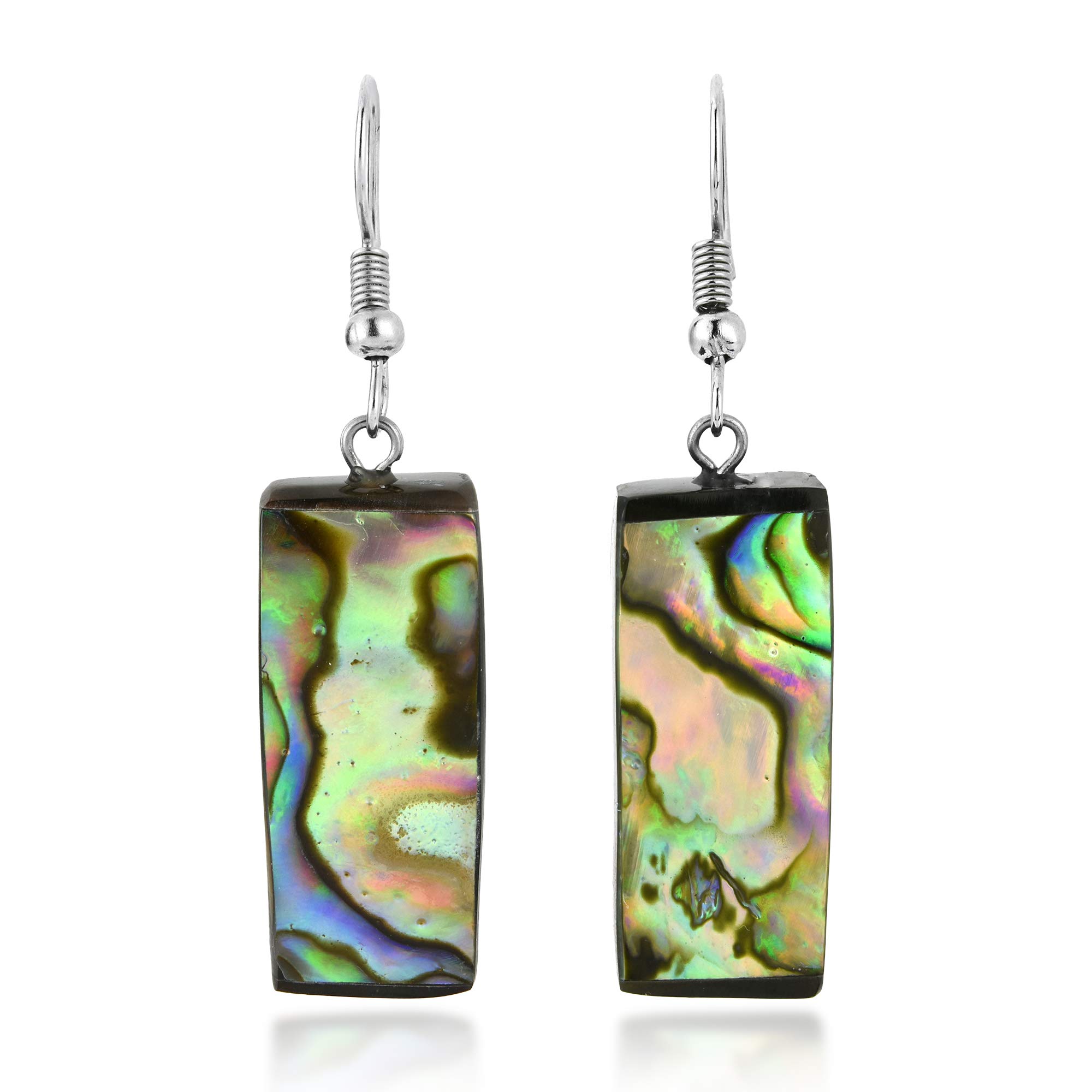 Elegant Tropical Chic Rectangular Abalone Shell Sterling Silver Dangle Earrings | Handmade Jewelry for Women | Perfect for Beach Weddings, Boho Parties & Summer Fashion