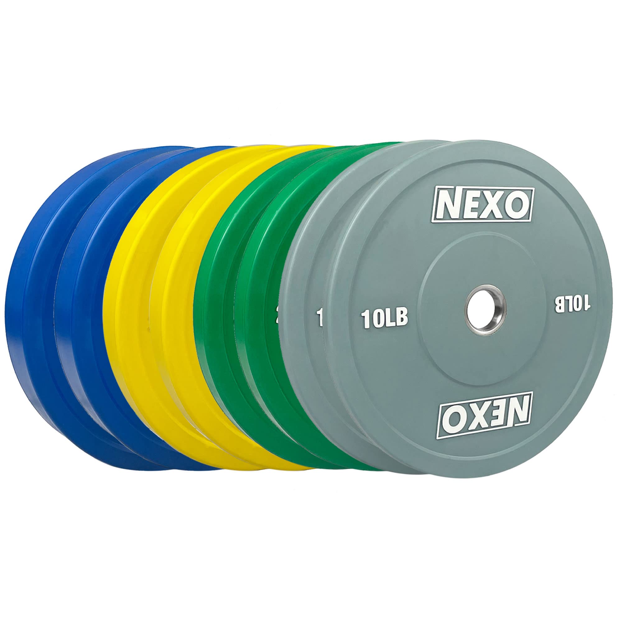 Premium NEXO Color 230LB Rubber Bumper Plate Set - 2x45LB, 2x35LB, 2x25LB, 2x10LB Cross Training Weight Plates with Matte Finish for Home Gym, CrossFit & Strength Training