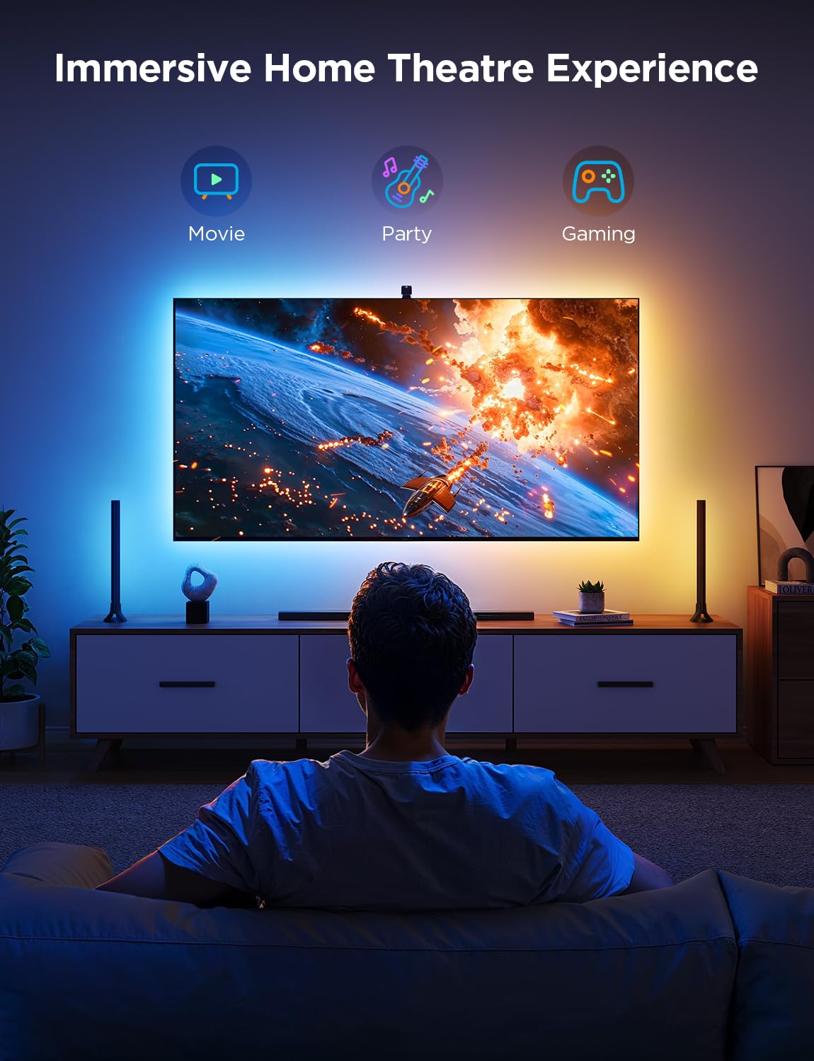Govee TV Backlight 3 Lite Kit - 11.8ft RGBICW Wi-Fi LED Strip Lights for 55-65 Inch TVs with Camera & 15