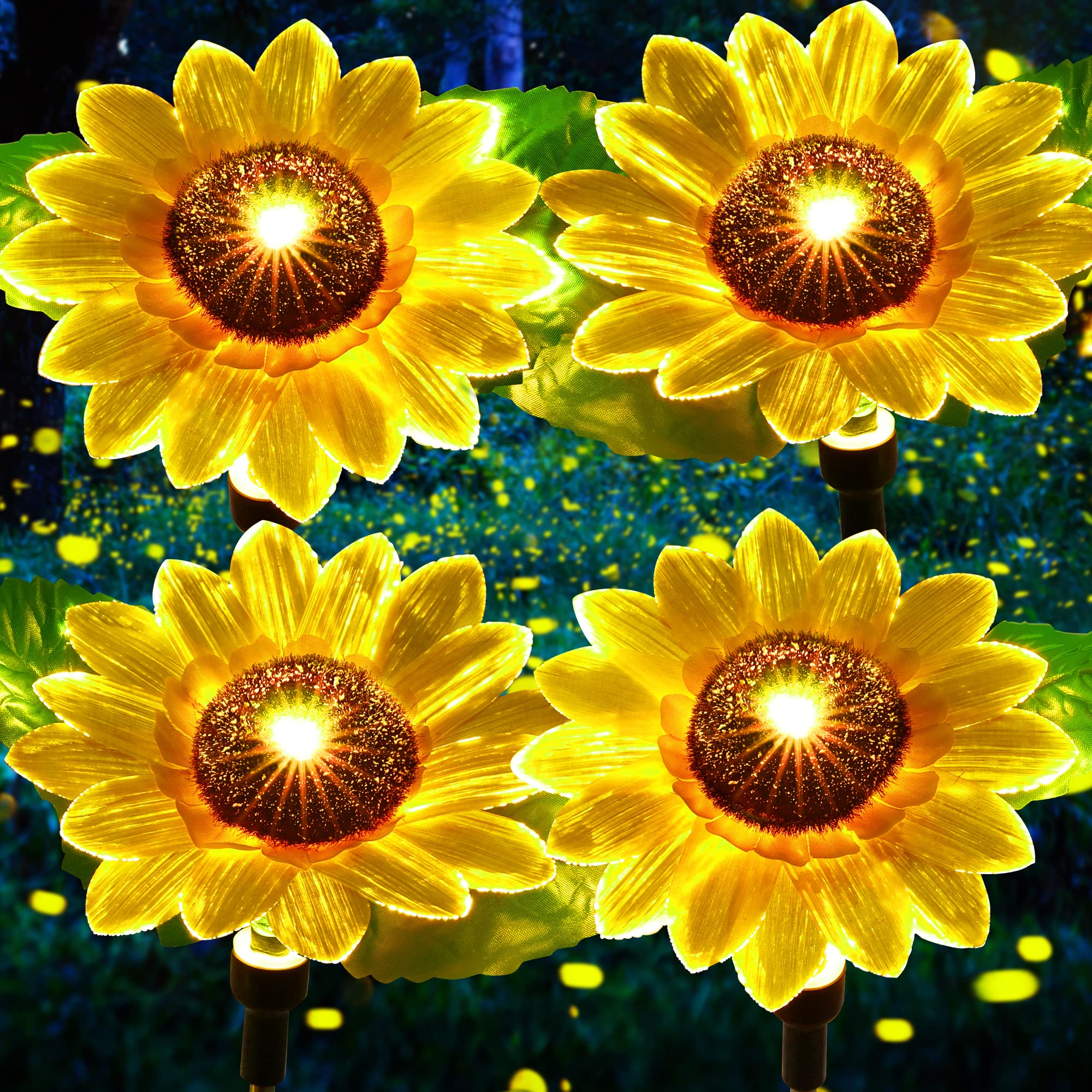 Solar Sunflower Lights Outdoor - 4 Pcs Color Changing Garden Decor for Patio, Yard, Flowerbed