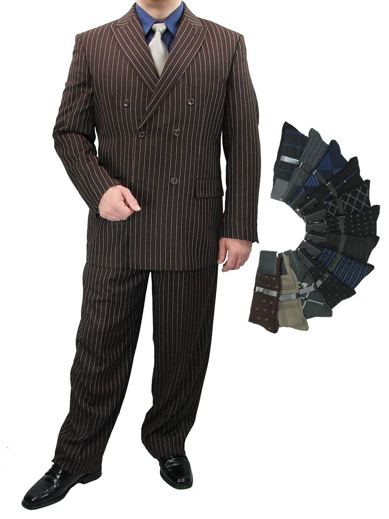 Premium 2-Piece Men's Double Breasted Pinstripe Suit Set with Free Socks - Formal Business Attire for Weddings, Office & Special Occasions
