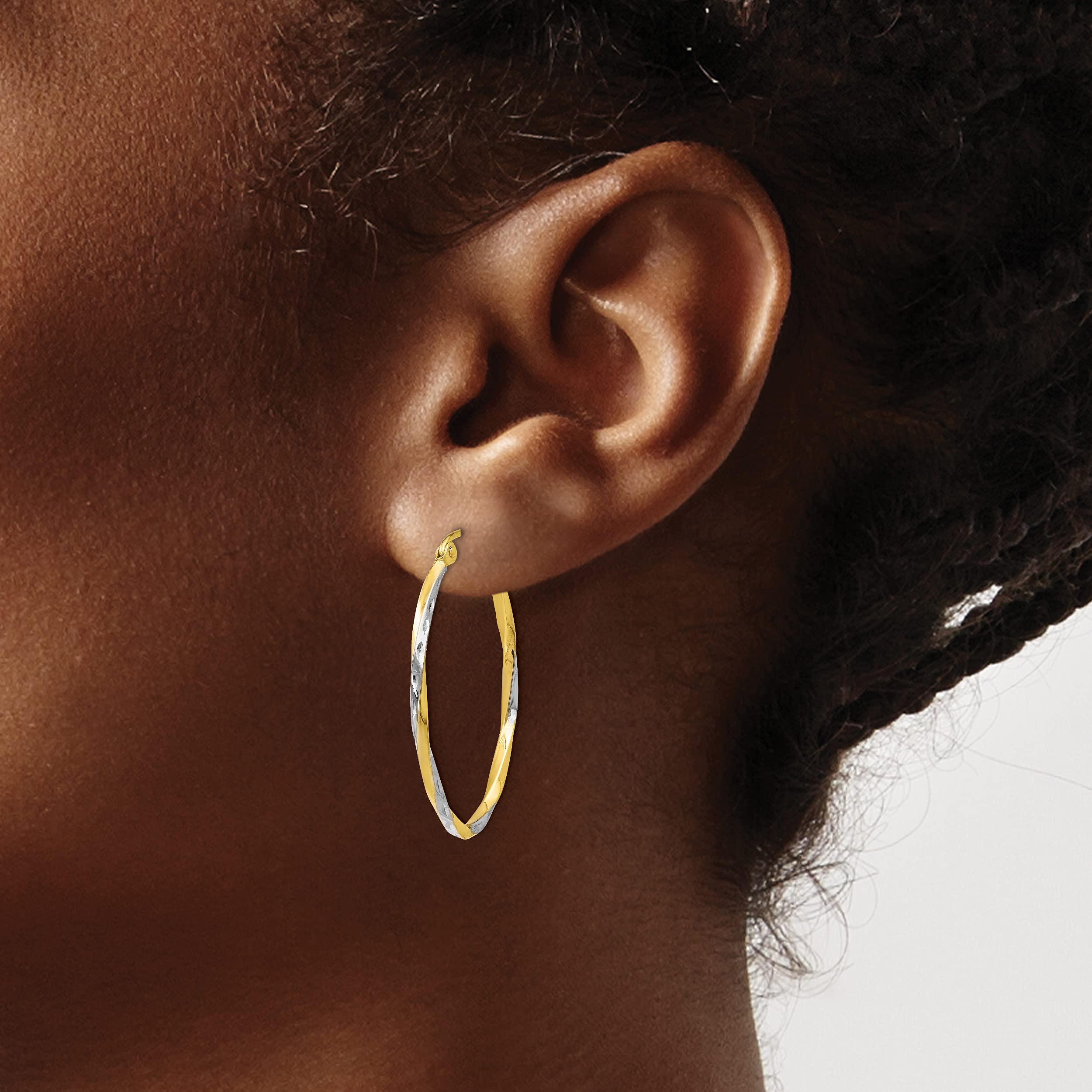 10K Gold Rhodium-Plated Oval Hinged Hoop Earrings for Women - Elegant Everyday & Special Occasion Jewelry Gift