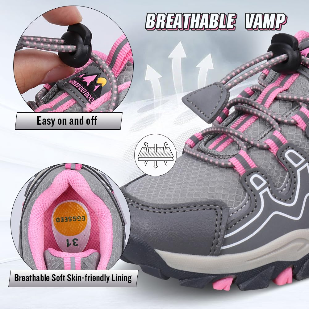 UOVO Waterproof Hiking Shoes for Kids - Non-Slip Lightweight Outdoor Sneakers for Boys & Girls - Perfect for Running, Tennis, and Trail Adventures