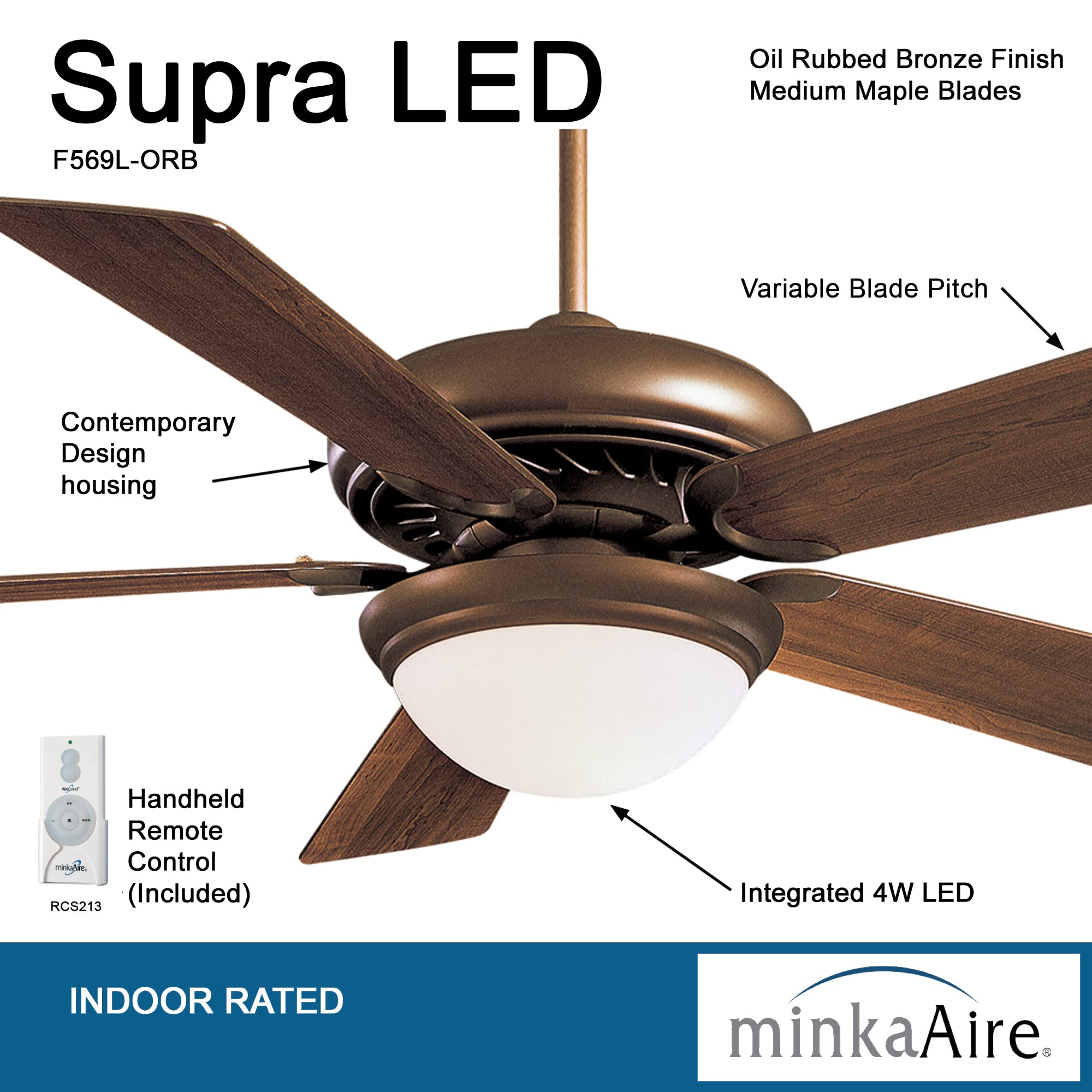 Minka-Aire F569L-ORB 52 Inch LED Ceiling Fan with Remote Control - Oil Rubbed Bronze Finish - Energy Efficient Modern Ceiling Fan for Living Room, Bedroom, or Patio