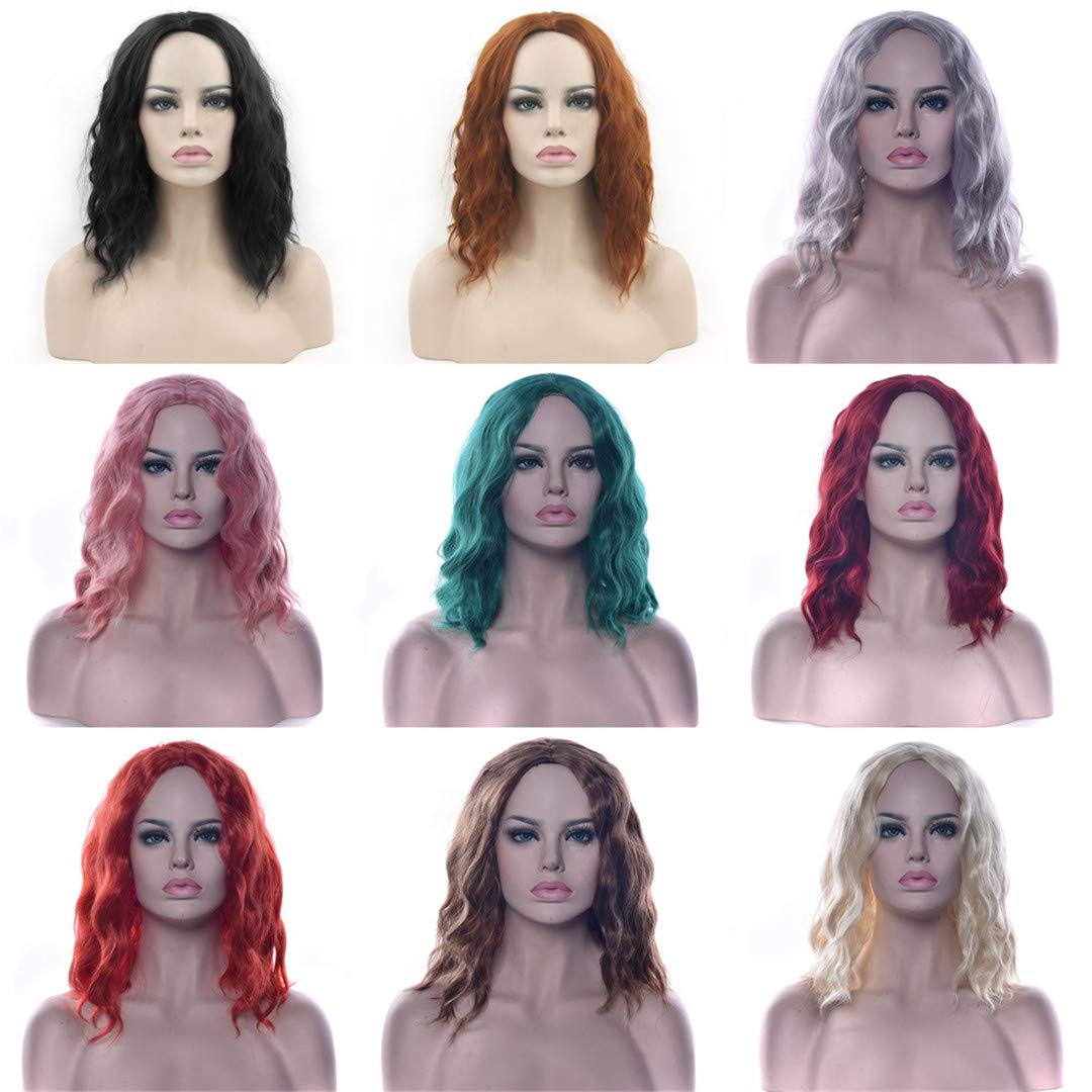 14 Inch Orange Red Synthetic Afro Curly Wig with Middle Part Fringe - Perfect for Cosplay, Halloween Costumes & Party Wigs