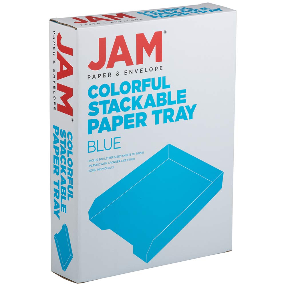 JAM PAPER Stackable Paper Trays - Blue - Desktop Document Organizer for Letters & Files - Office Supplies for Desk Organization - Sold Individually - Perfect for Home Office, School, and Workplace Use