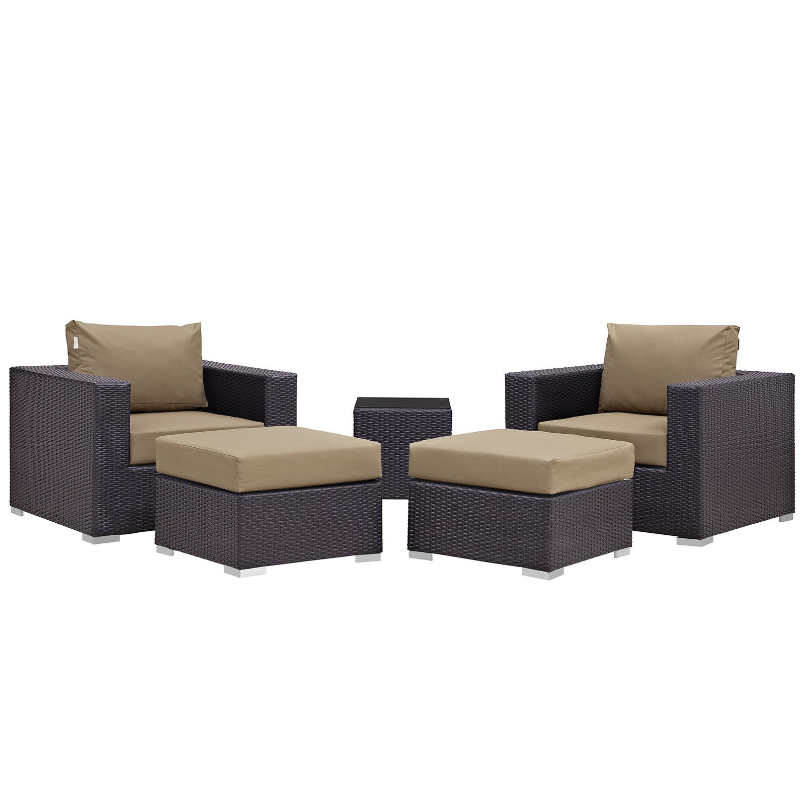 Modern 5-Piece Outdoor Patio Sectional Set - Brown Fabric Synthetic Rattan Furniture for Backyard, Poolside & Garden Relaxation