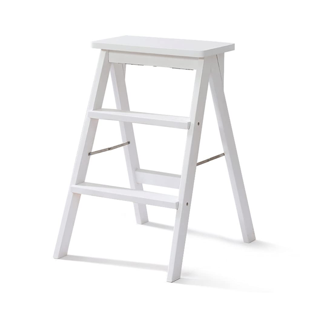 Solid Wood Folding Step Stool - 3 Step Ladder with Locking Hinge, Pine Wood Frame for Kitchen, Bathroom & Home Use - Compact Stepladder for Reaching High Shelves & Storage Spaces