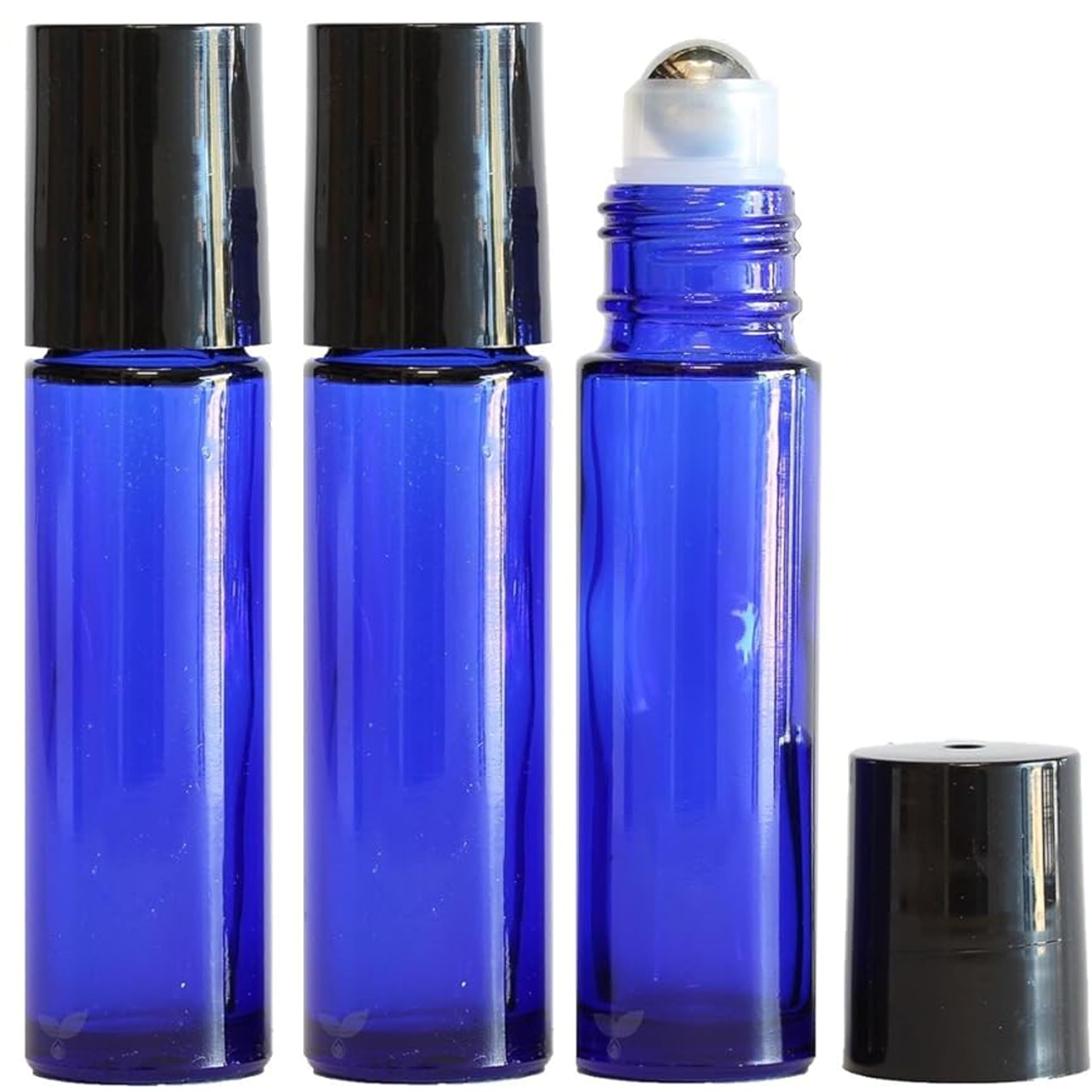 3-Pack Blue Glass Roller Bottles for Essential Oils - 10ml Leakproof Roll-On Bottles with Stainless Steel Balls - Perfect for DIY Perfume, Aromatherapy & Under Eye Serums - Travel-Friendly Essential Oil Containers
