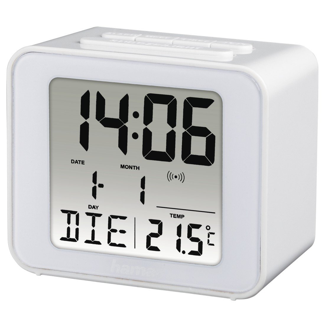 Wake Up Early Bird Alarm Clock with Radio Control - Hama 186305 White | Perfect for Bedrooms, Dorms & Light Sleepers