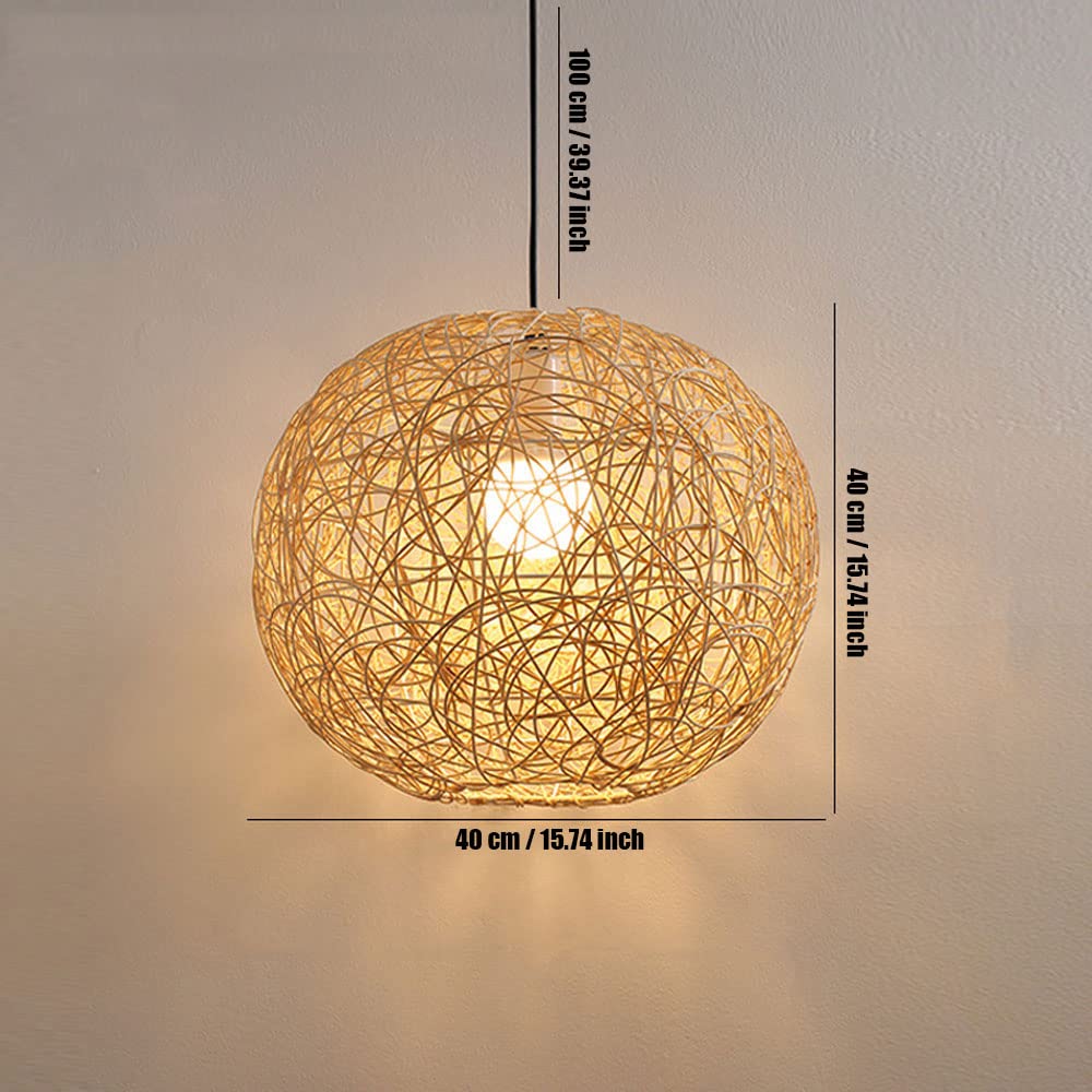 Handwoven Bamboo Pendant Light - Natural Rattan Chandelier for Farmhouse, Dining Room & Bedroom | Eco-Friendly Hanging Lamp for Home Decor, Kitchen Island Lighting, Patio & Living Room