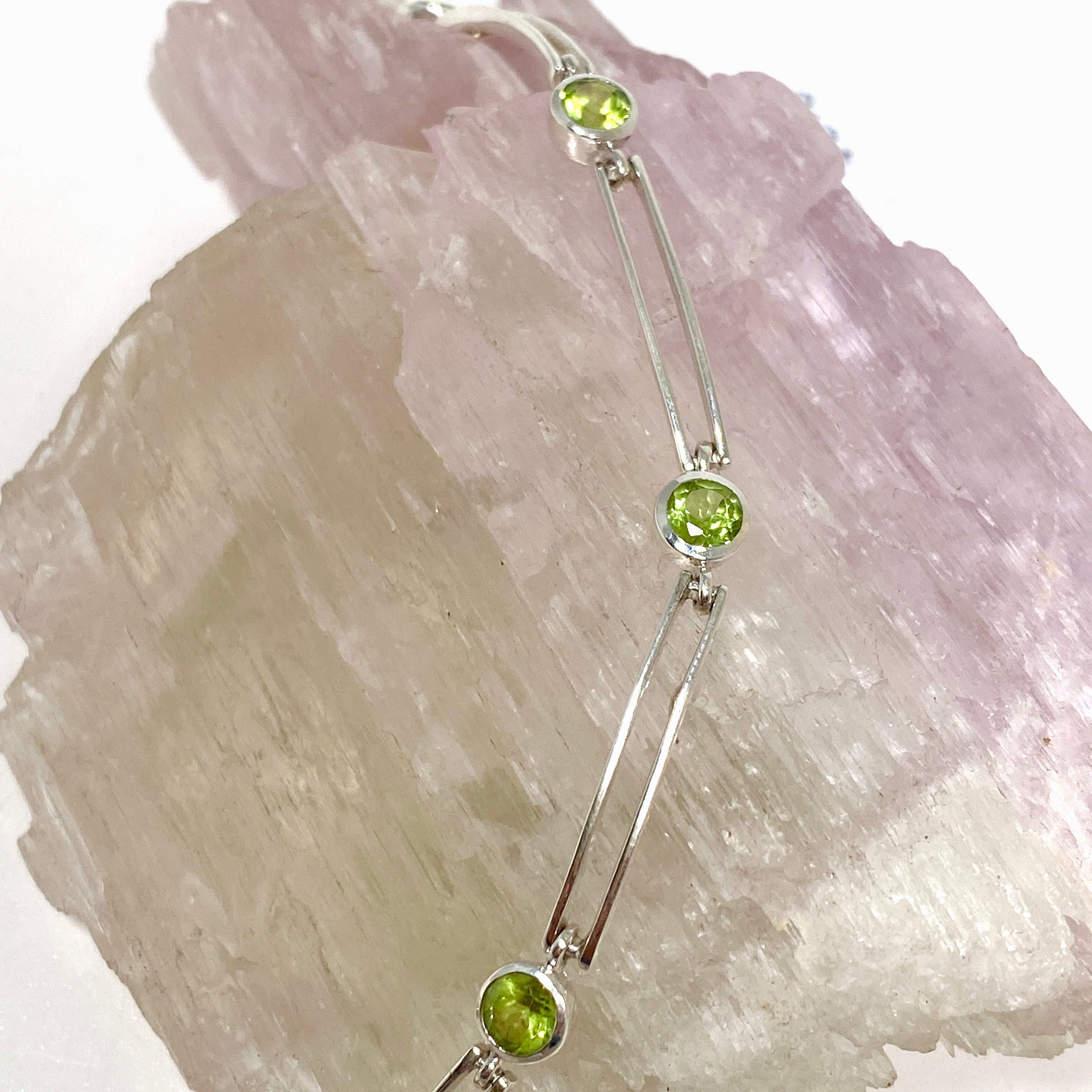 Peridot Round Faceted Gemstone Silver Split Spacer Bracelet for Women - Elegant Jewelry Gift for Birthday, Anniversary & Special Occasions