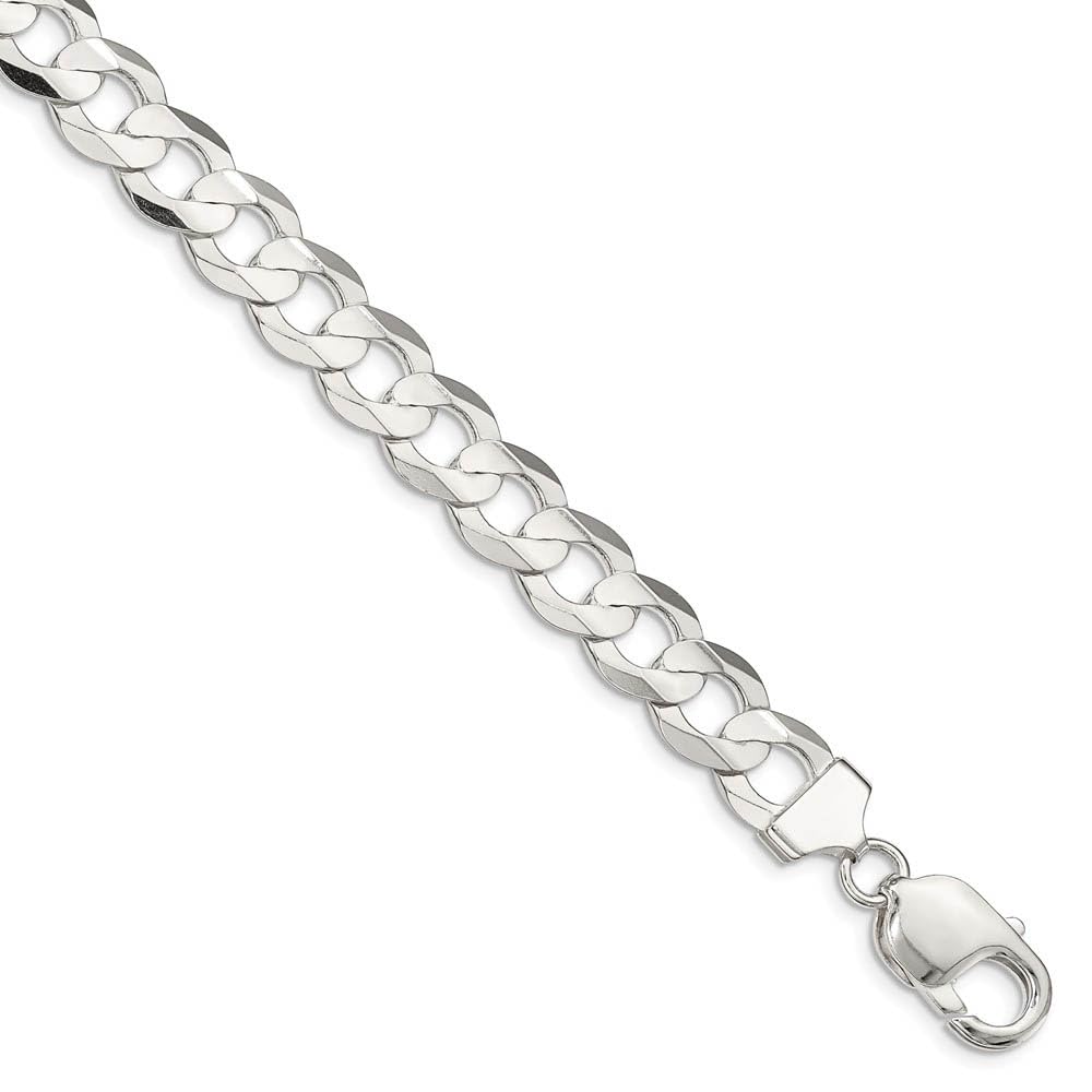 The Black Bow Men's 9.75mm Sterling Silver Solid Concave Beveled Curb Chain Bracelet - Perfect for Casual, Formal, and Everyday Wear