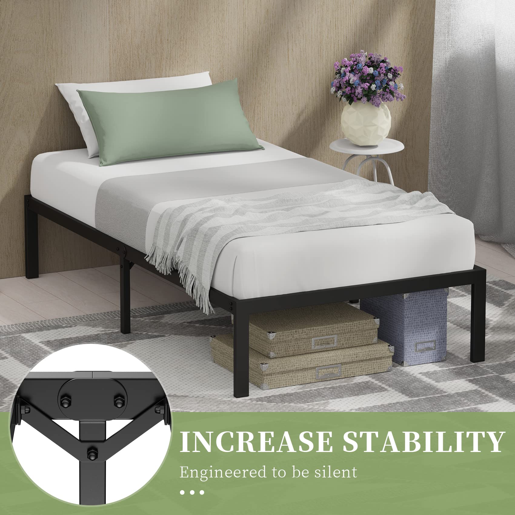 Musen Twin Bed Frame - Sturdy Metal Platform Bed with Storage, Noise-Free & Anti-Slip Design, Easy Assembly, No Box Spring Needed - Perfect for Small Spaces, Guest Rooms & Dormitories