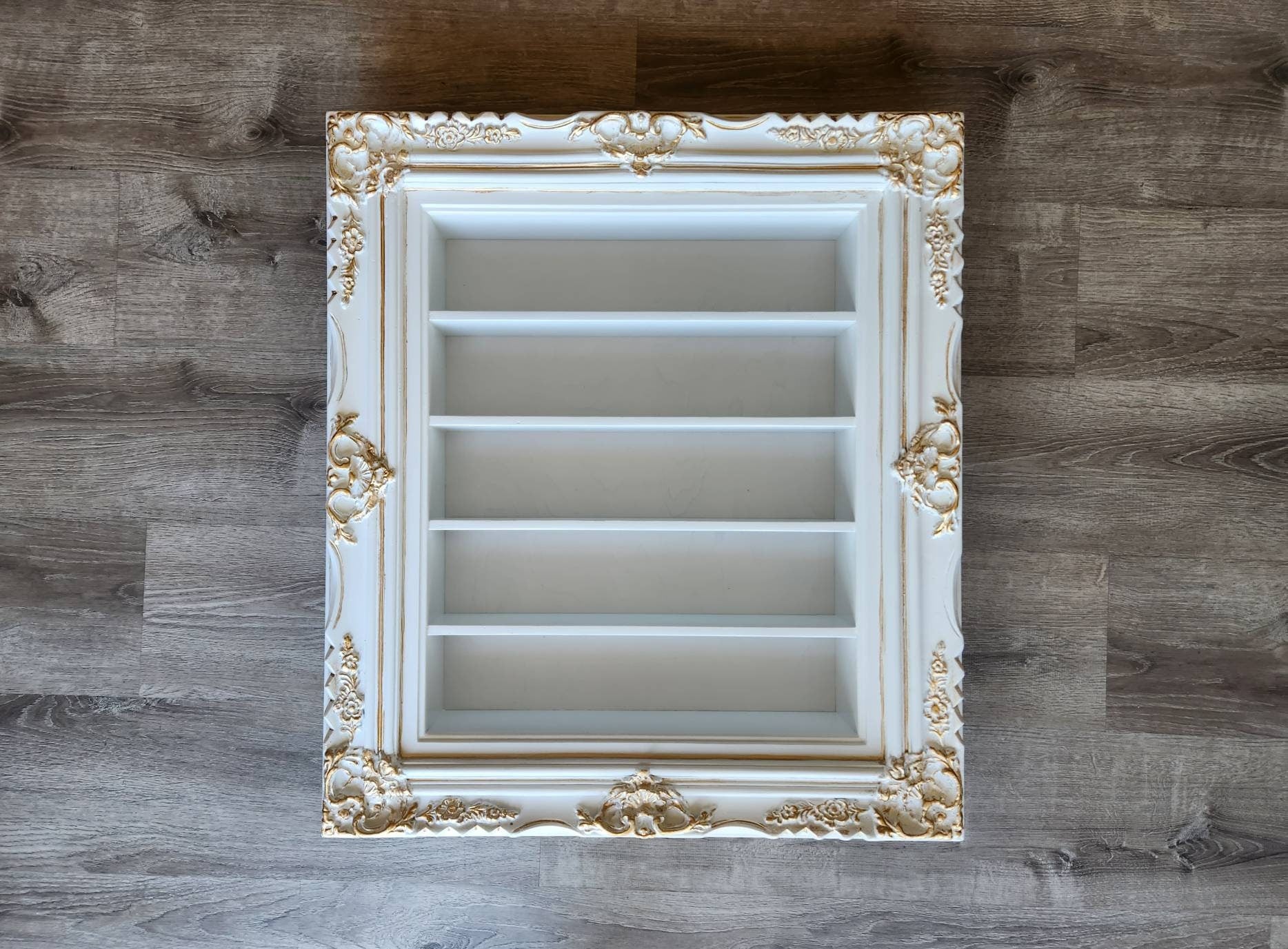 20x24 Inch White Gold Ornate Wall Shelves - Elegant Display Shelf for Nail Polish Organizer, Kitchen Storage & Home Decor - Perfect for Bathroom, Bedroom and Living Room Organization