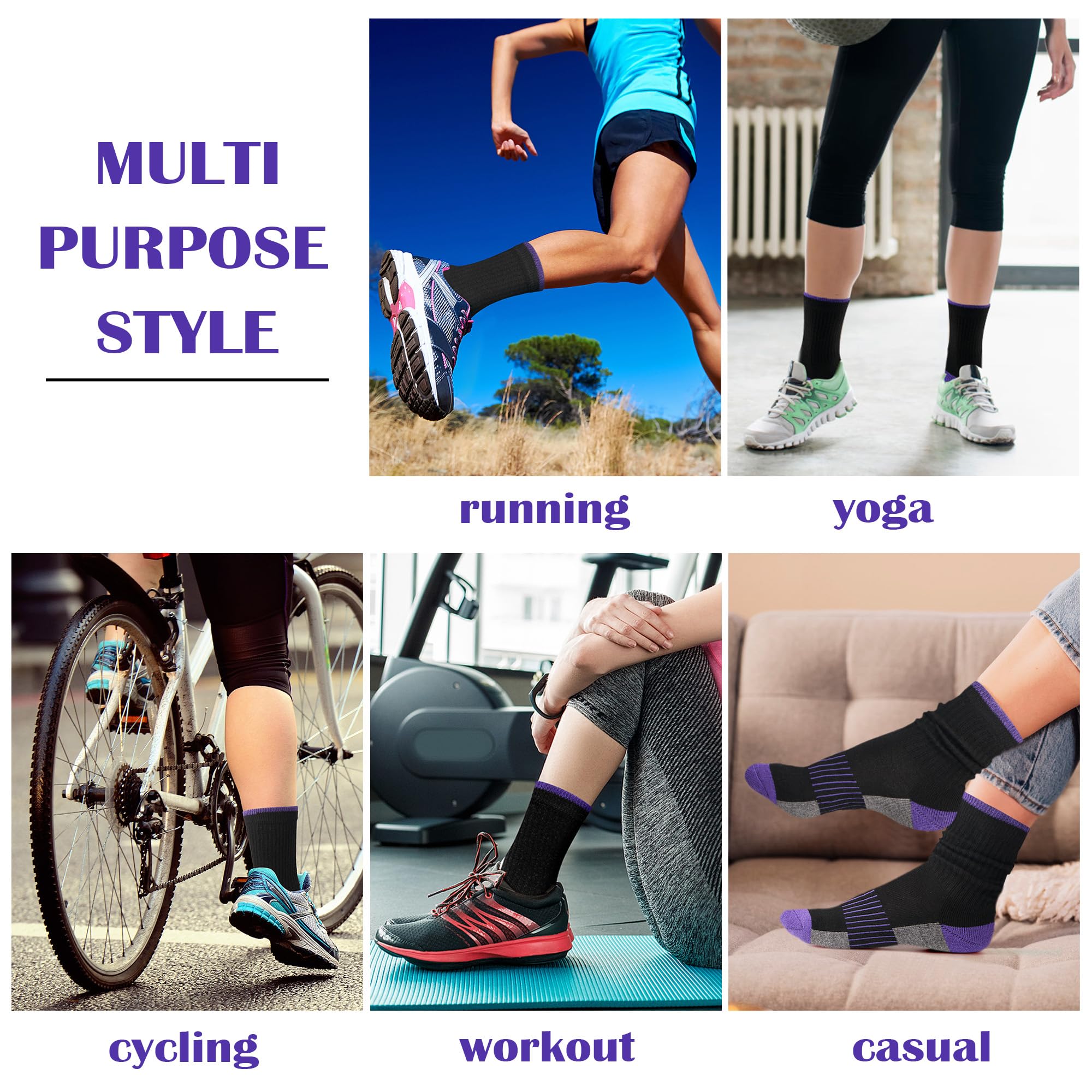 Gonii Women's Thick Cushion Athletic Crew Socks - 5 Pairs for Hiking, Running, Sports & Outdoor Activities | Breathable & Comfortable for Daily Wear