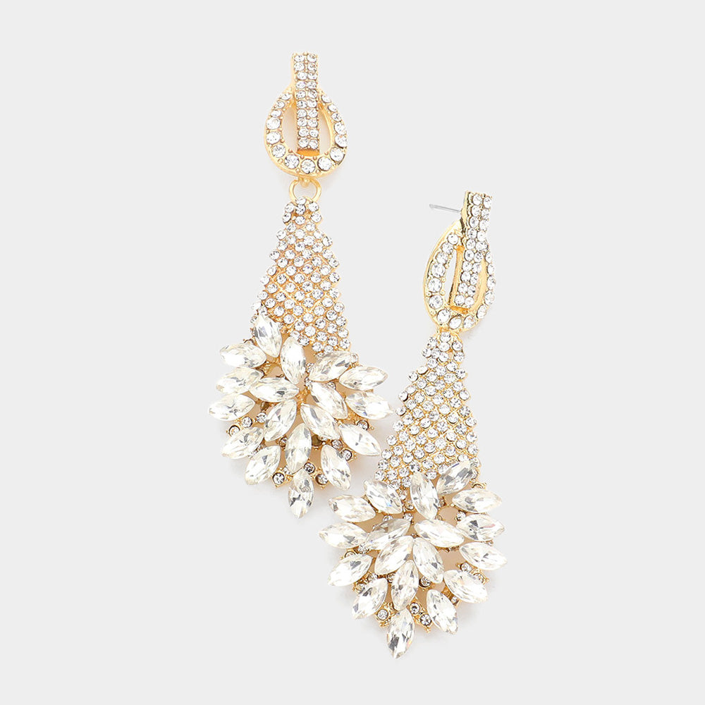 Elegant Clear Crystal Abstract Cluster Pageant Earrings in Gold | Prom, Wedding & Formal Event Jewelry | 543237 | Perfect for Pageants, Proms & Special Occasions