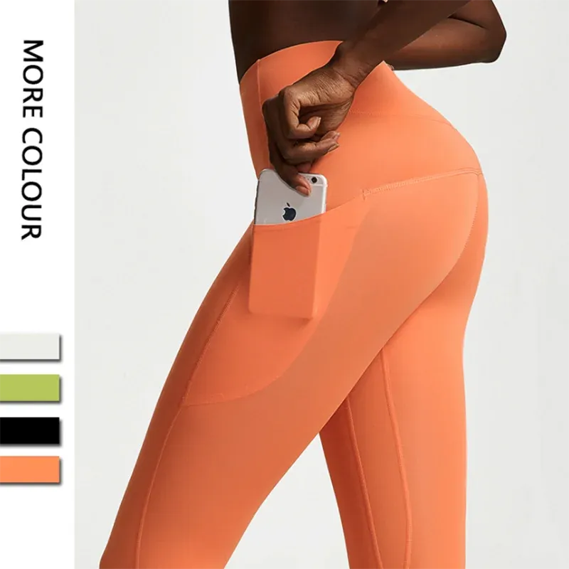 Women's High Waist Yoga Pants with Pockets - Soft Nylon Slim Fit Leggings for Gym, Running & Outdoor Activities - Comfortable Workout Tights for Women