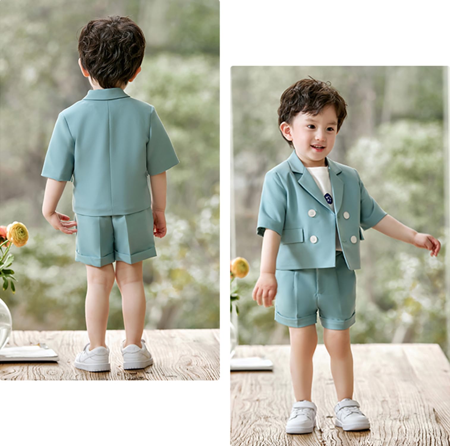 DRKOBR Boys' Short Suit Set - Notch Lapel Short Sleeve Jacket & Matching Shorts | Formal & Casual Tuxedo Outfit for Weddings, Parties & Special Occasions