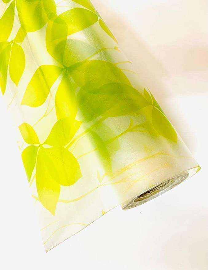 HappyMates 17x48 Inch Self-Adhesive Frosted Vinyl Sticker - Opaque Lamination Sheet for Home & Office Decor - Green Leaves Design for Mobile, Laptop, Table & Kitchen Countertop - Perfect for Privacy Screen & Surface Protection