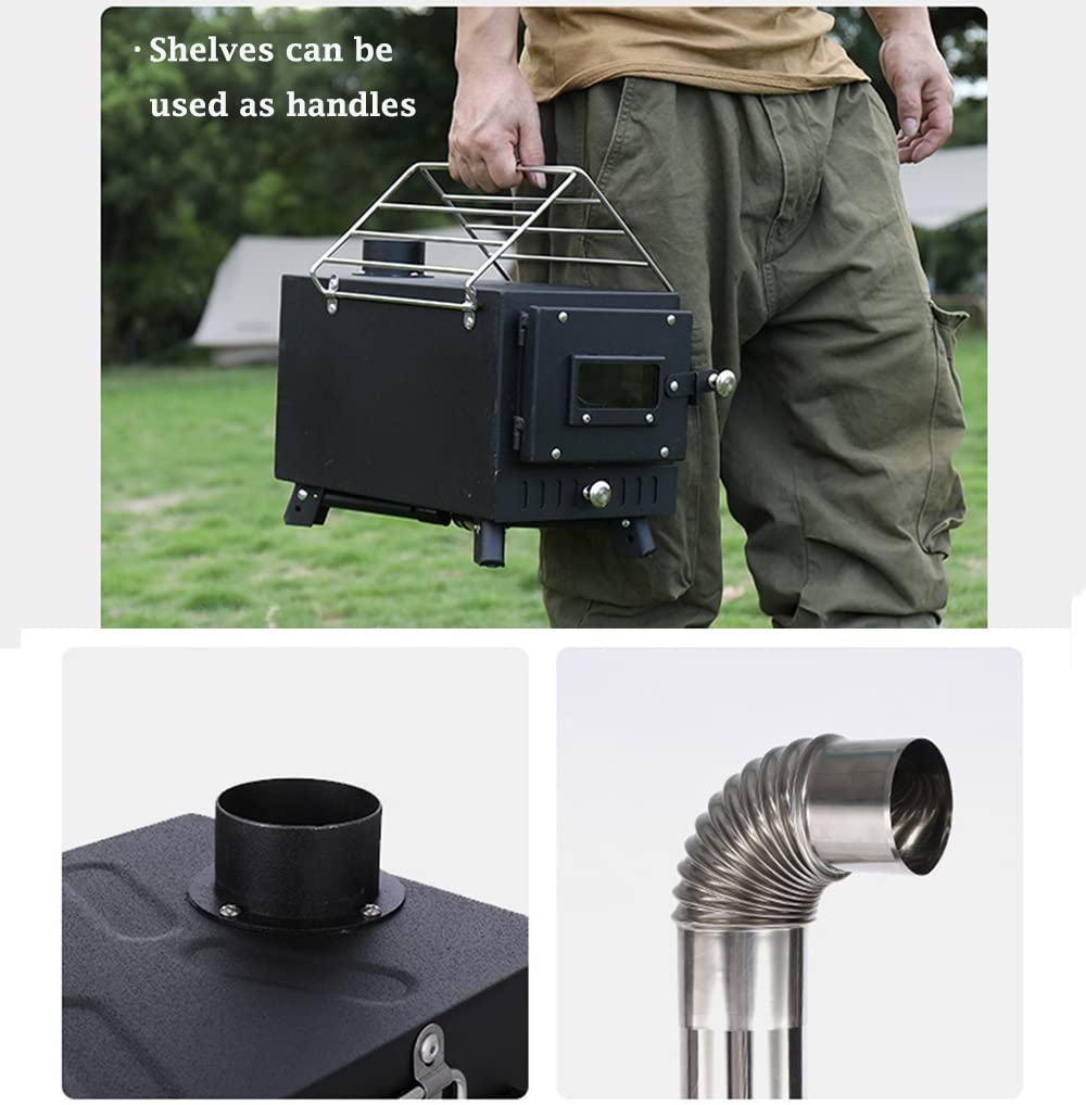Portable Folding Wood Burning Stove with Stainless Steel Chimney - Outdoor Camping Heater for Tents, Backpacking & Survival Gear | Cold Rolled Steel Construction | Perfect for Hiking, Hunting & Emergency Heating