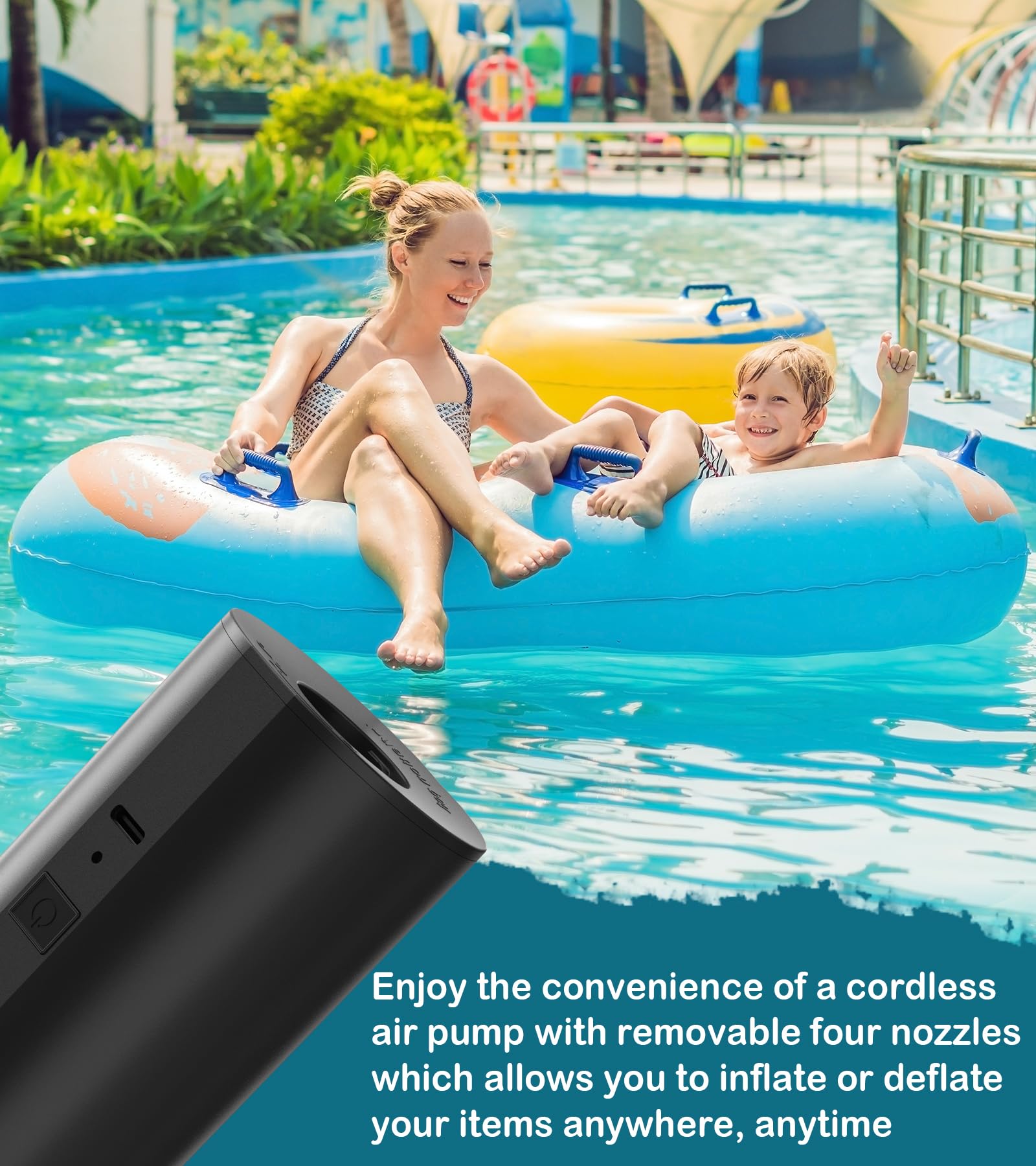BEAUTYOVO Rechargeable Cordless Electric Air Pump - Portable Inflator for Air Mattress, Pool Floats, Yoga Ball & Inflatables | Fast Inflation | Battery Powered | Perfect for Camping, Travel & Home Use