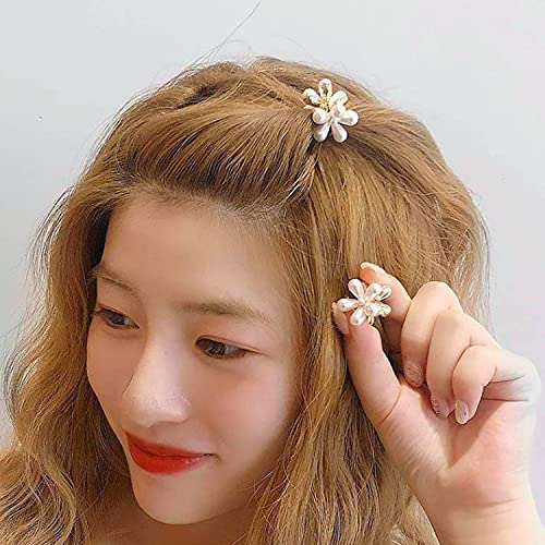DENICRAAS Pearl Flower Hair Claw Clip Set - 2PCS Mini Pearl Hair Clips for Women, Small White Bridal Hair Accessories, Fashion Hair Claw for Wedding, Party & Everyday Use