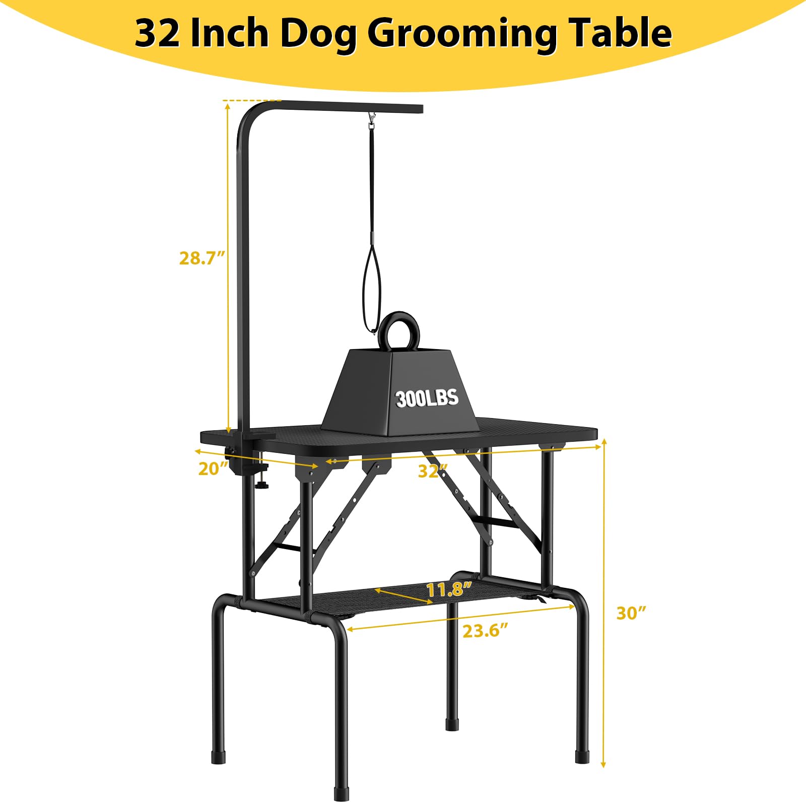ROOMTEC 32 Inch Foldable Dog Grooming Table with Adjustable Arm, Nooses & Mesh Tray - Professional Pet Grooming Table for Home Use, Perfect for Bathing, Brushing & Nail Trimming