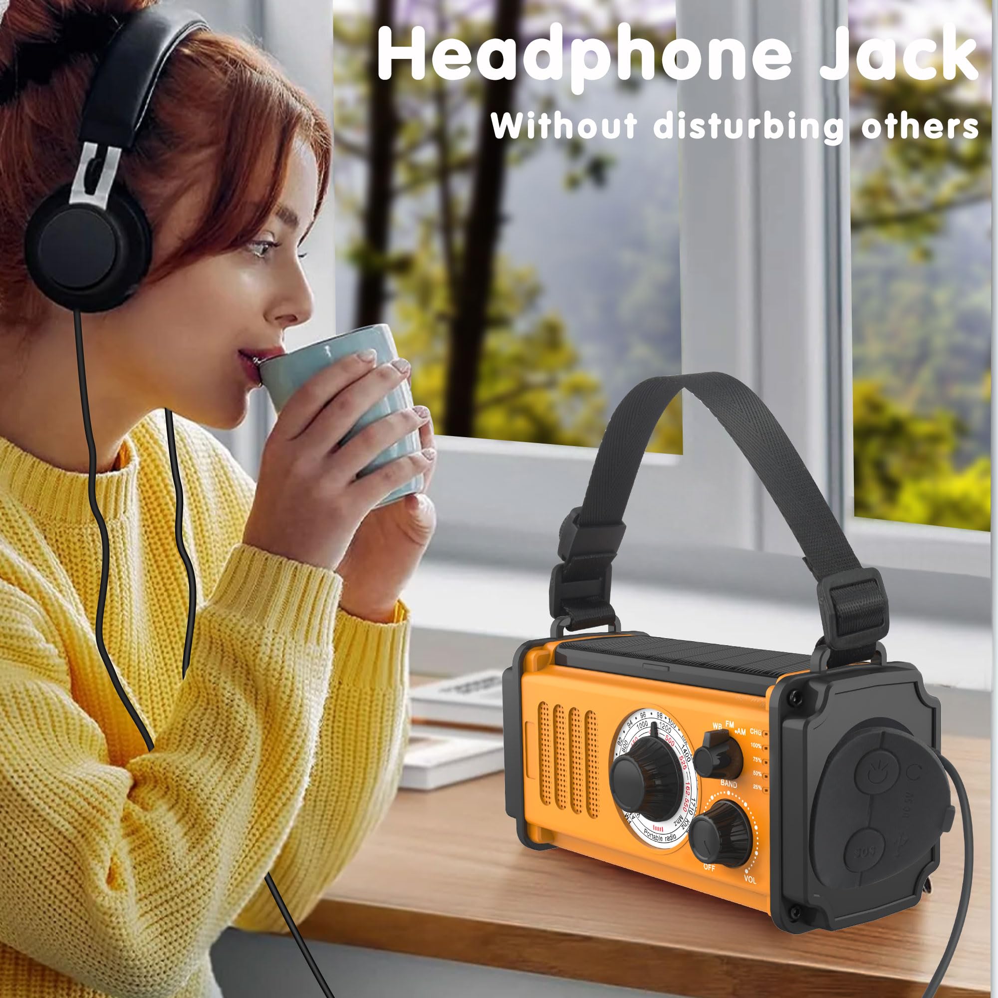 13000mAh Solar Emergency Weather Radio - NOAA/AM/FM Portable Survival Radio with Hand Crank, USB Phone Charger, Flashlight & Reading Lamp - Perfect for Hurricane, Camping, Hiking and Power Outages