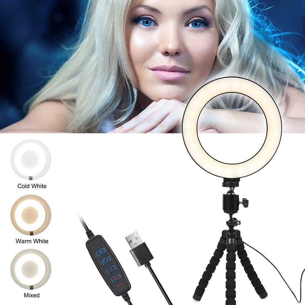 16cm Ring Light with Stand - LED Beauty Fill Light for Phone, Computer, Makeup, Jewelry & Food Photography - Perfect for Live Streaming, YouTube Videos & TikTok Content
